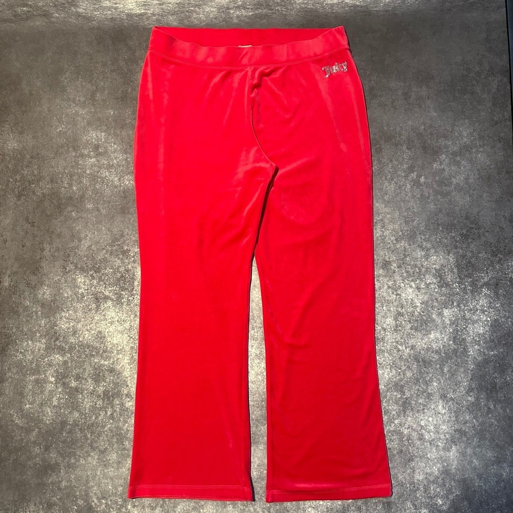 Juicy Couture Velour Track Pants Pink Sparkle Logo Women's XXL Bell Bottom Flare
